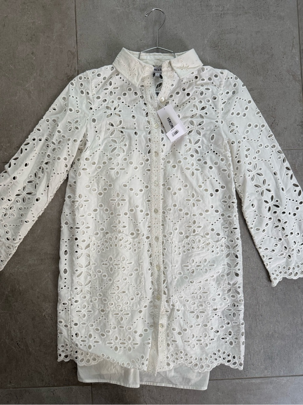 Veronica Beard NWT White Eyelet Mini Shirt Dress Size 0 - Picture 4 of 7
